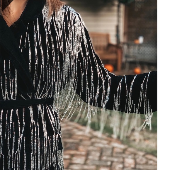 ASOS edition velvet beaded fringe blazer - Picture 8 of 8